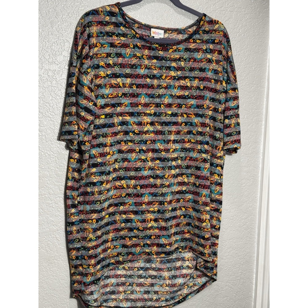 LulaRoe Shirt Woman's Small Multicolor Geometric Stripe 80s 90s Irma Oversized